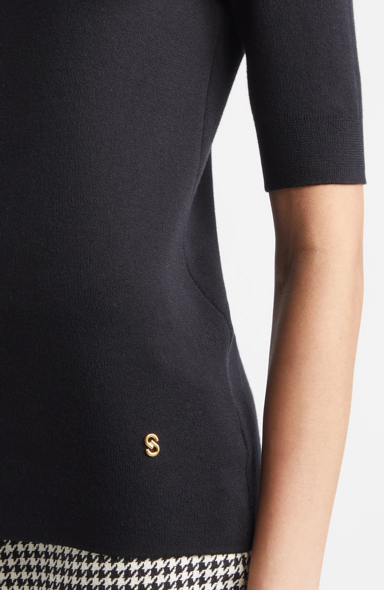 ST. JOHN Marlie Short Sleeve Silk & Cotton Sweater, Alternate, color, Black