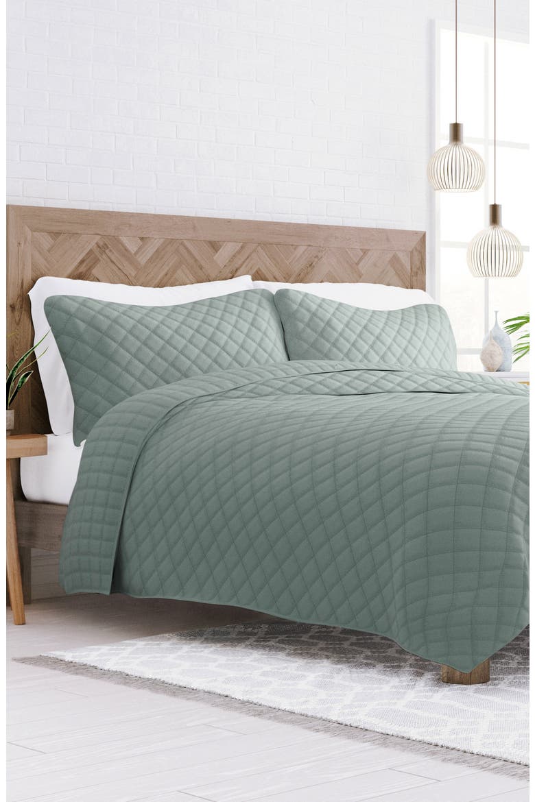All Season Diamond Stitch 3-Piece Down Alternative Quilt Set, Alternate, color, EUCALYPTUS