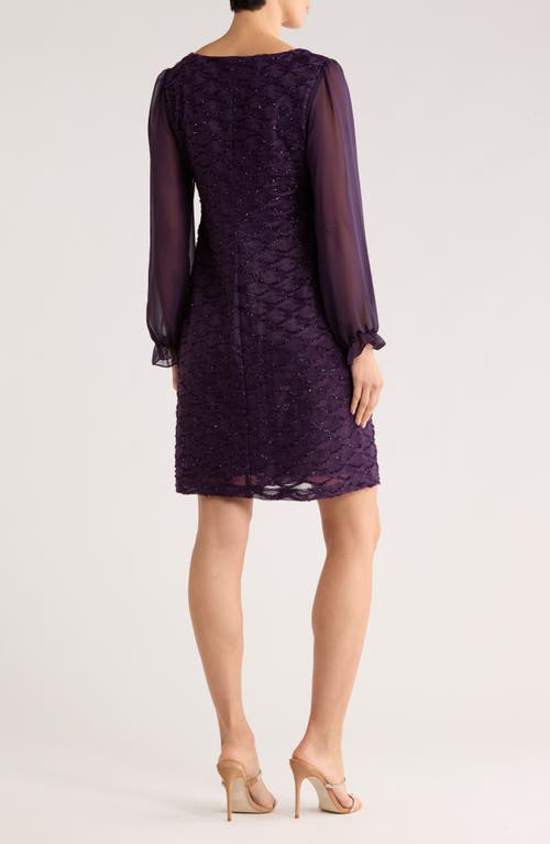Connected Apparel Sequin Long Sleeve Dress In Purple