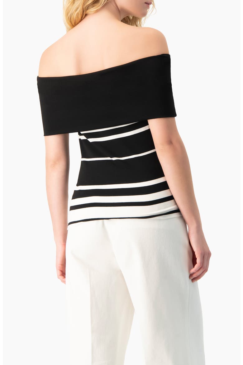 Bardot Stripe Off-Shoulder Short-Sleeve Knit Top, Alternate, color, Black