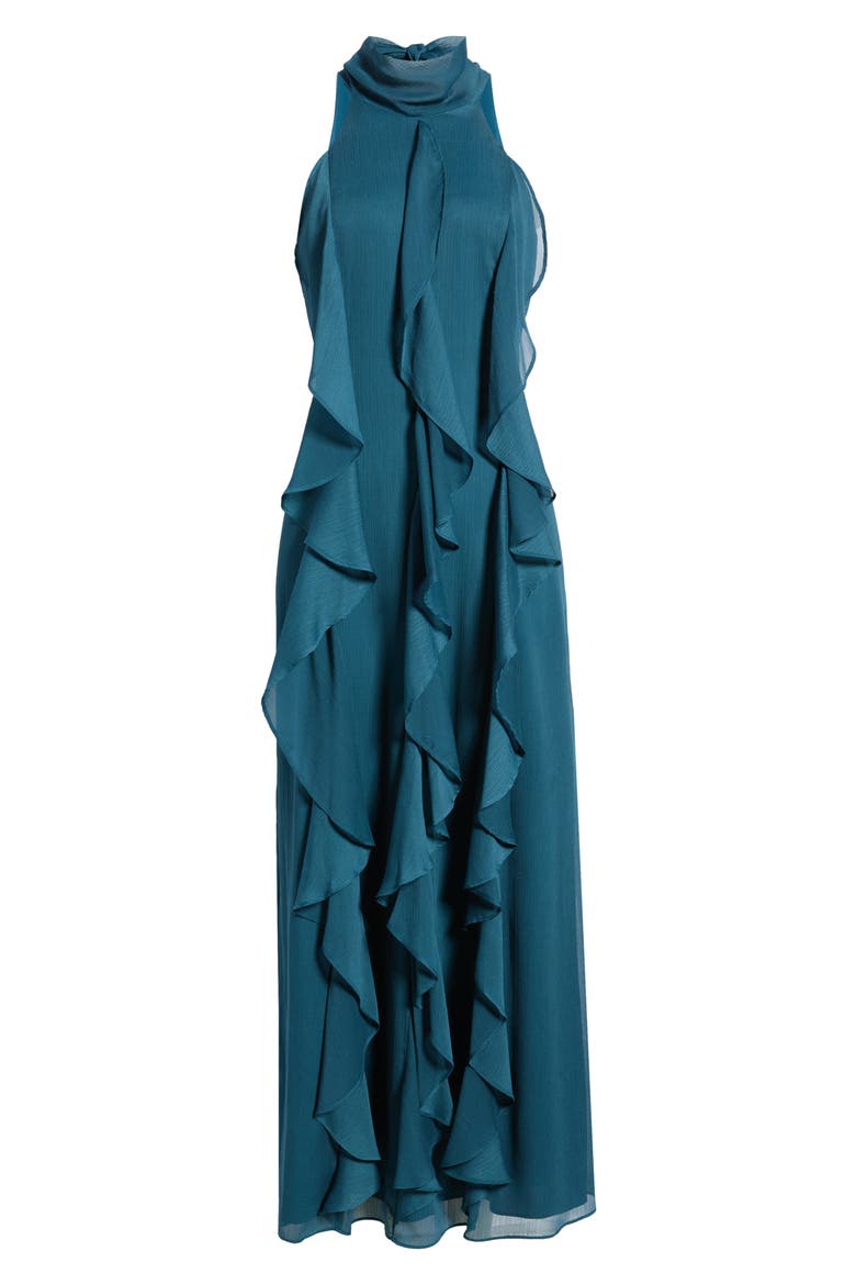 Cascade Ruffle Halter Gown, Alternate, color, TEAL