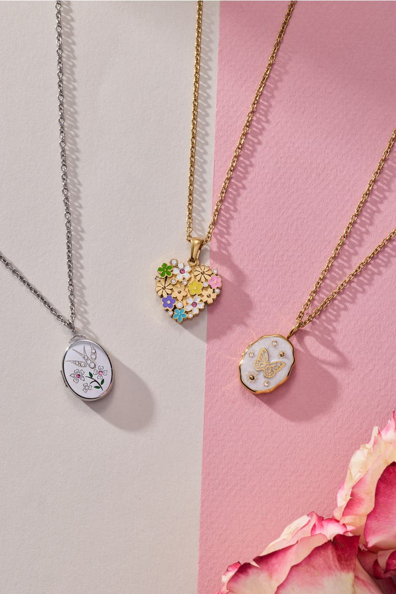 Birds of a Feather Locket Pendant Necklace, Alternate, color, Silver