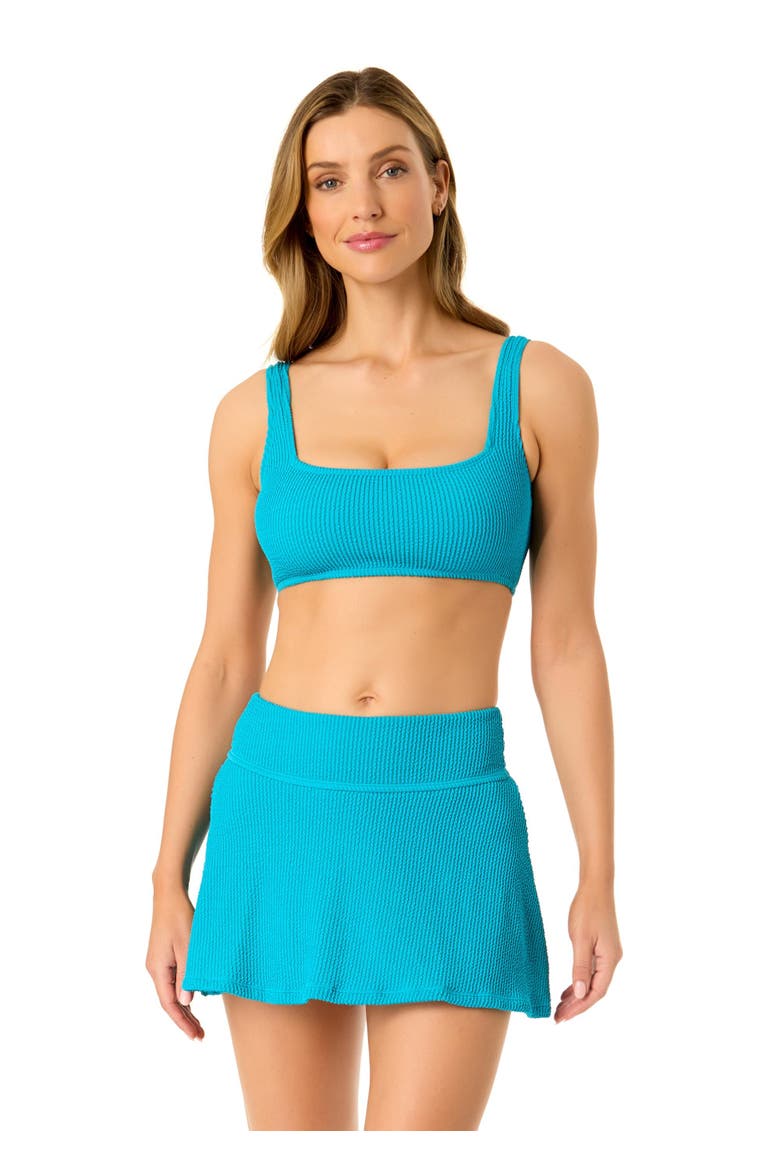 Women's Live In Color Textured Classic Square Neck Bralette Bikini Swim Top, Alternate, color, Freshwater Turquoise