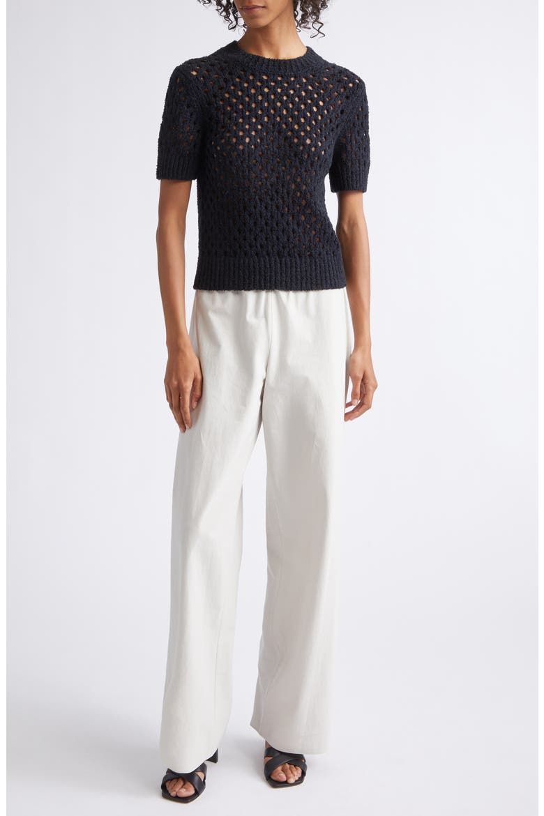 Boxy Honeycomb Knit Short Sleeve Sweater, Alternate, color, BLACK