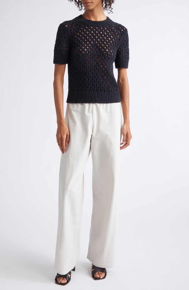 Vince Boxy Honeycomb Knit Short Sleeve Sweater, Alternate, color, Black