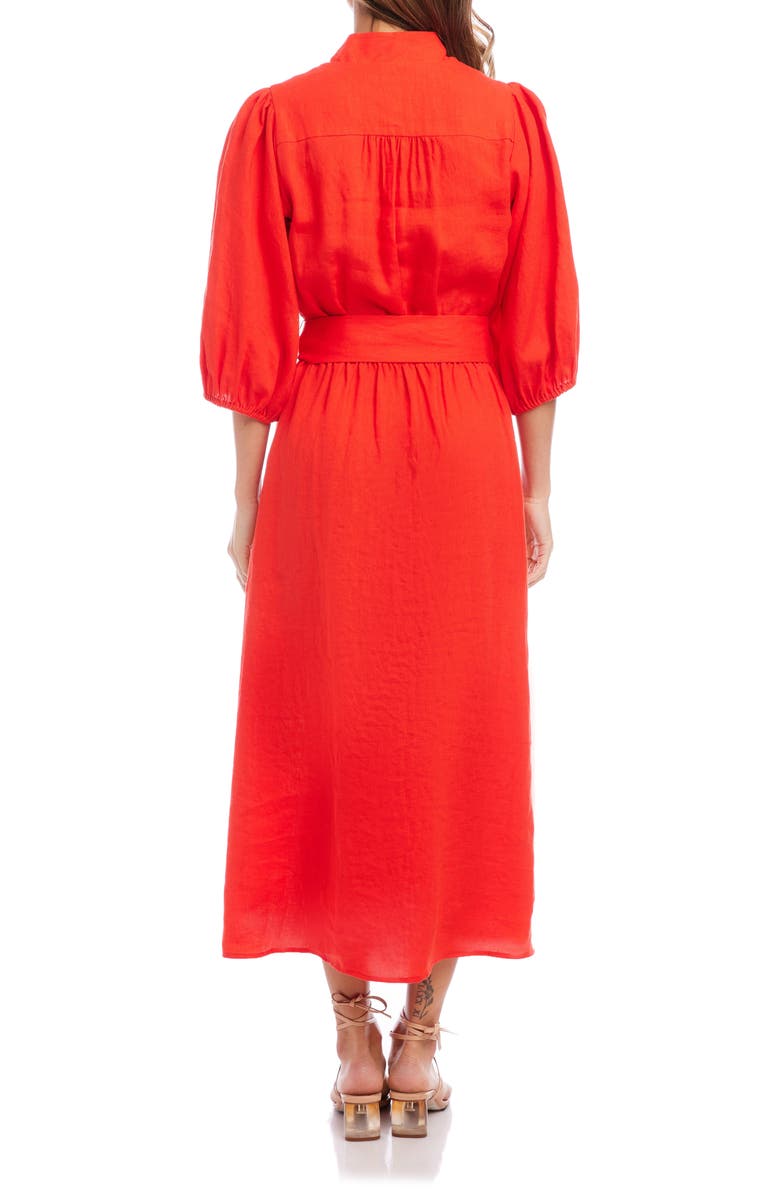 FIFTEEN TWENTY Belted Split Neck Linen Maxi Dress, Alternate, color, 