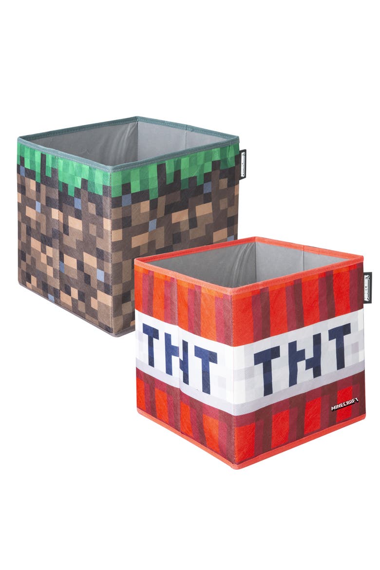 Fabric Storage Boxes 2 Piece Tnt & Grass Block, 10 Inches, Main, color, Multicolored