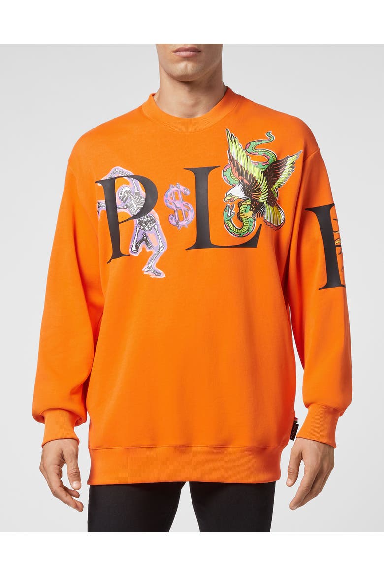 Sweatshirt Ls Tattoo Men, Main, color, orange