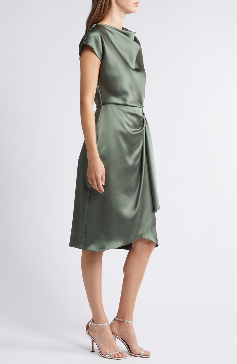 Amsale Cowl Neck Satin Sheath Dress, Alternate, color, Olive