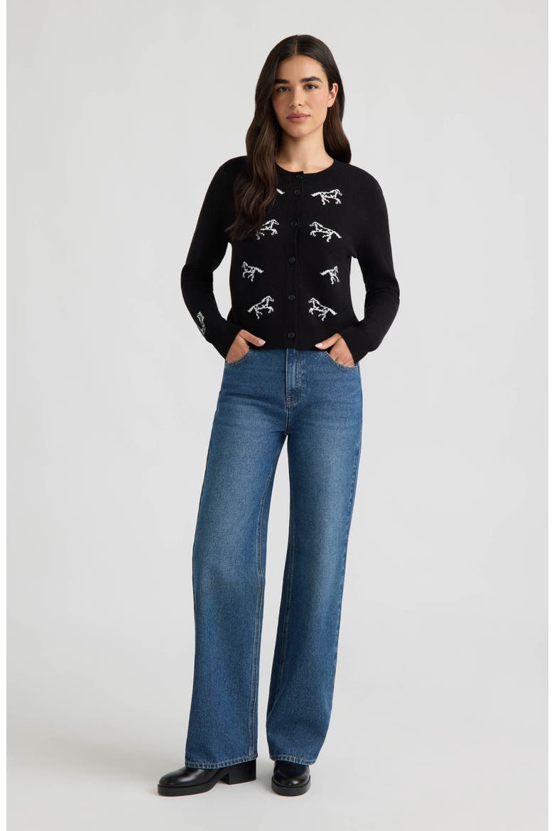 Horse Cardigan, Alternate, color, BLACK
