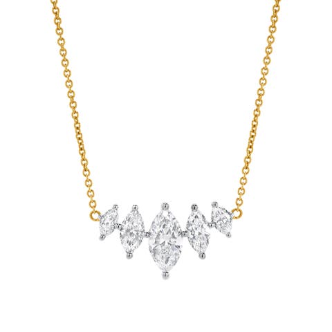 Maeva 1.5CT Marquise Cut Lab Diamond Bar Necklace 14K Gold