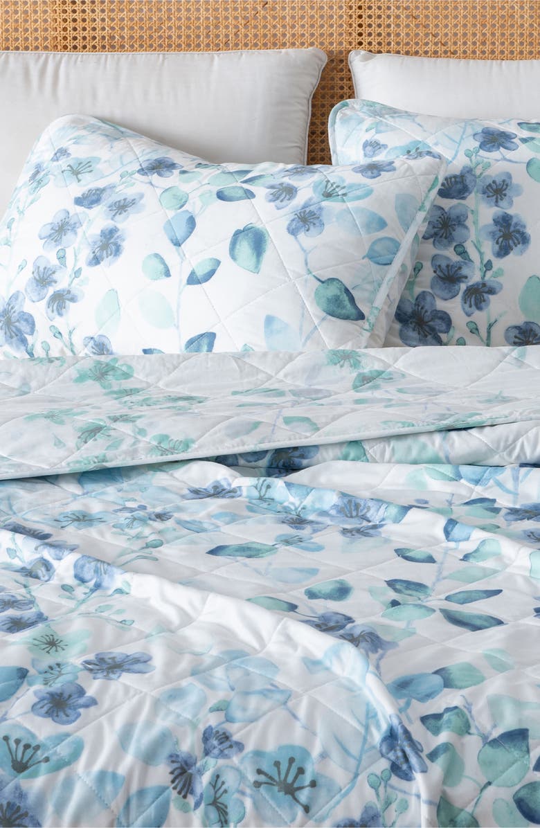 Woven & Weft Watercolor Leaves Quilt & Sham Set, Alternate, color, Blue / Green