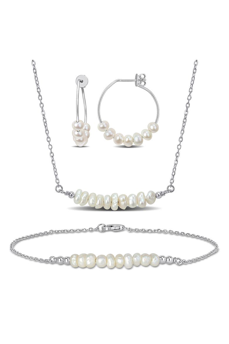 Cultured Pearl Beaded Earrings, Bracelet & Necklace Set, Main, color, WHITE