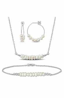 DELMAR Cultured Pearl Beaded Earrings, Bracelet & Necklace Set