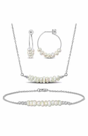 Cultured Pearl Beaded Earrings, Bracelet & Necklace Set