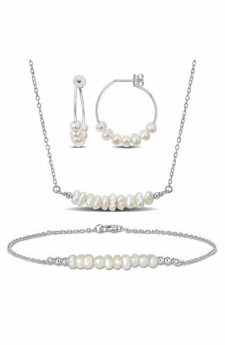 DELMAR Cultured Pearl Beaded Earrings, Bracelet & Necklace Set