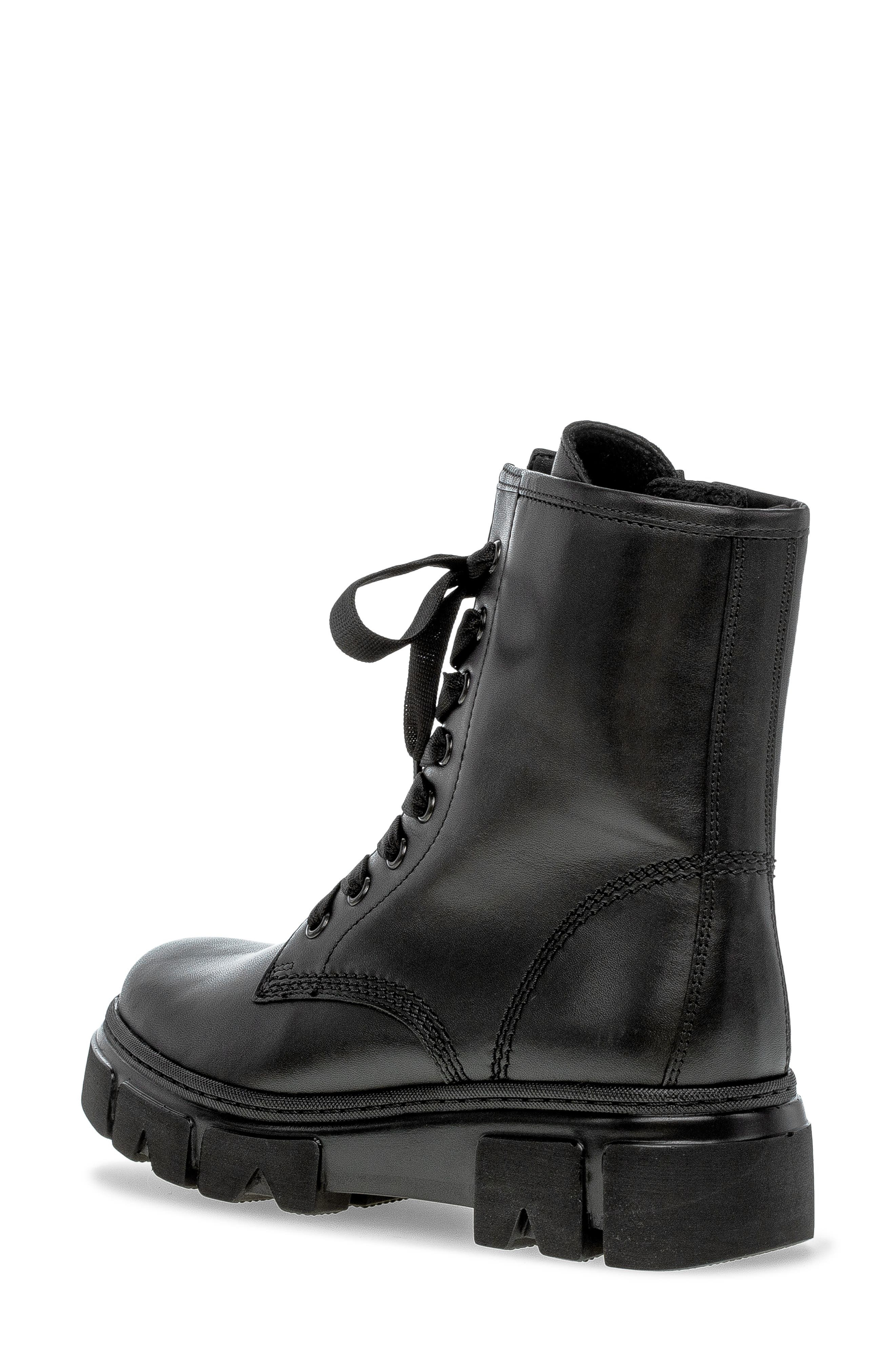 Gabor Leather Combat Boot, Alternate, color, Black