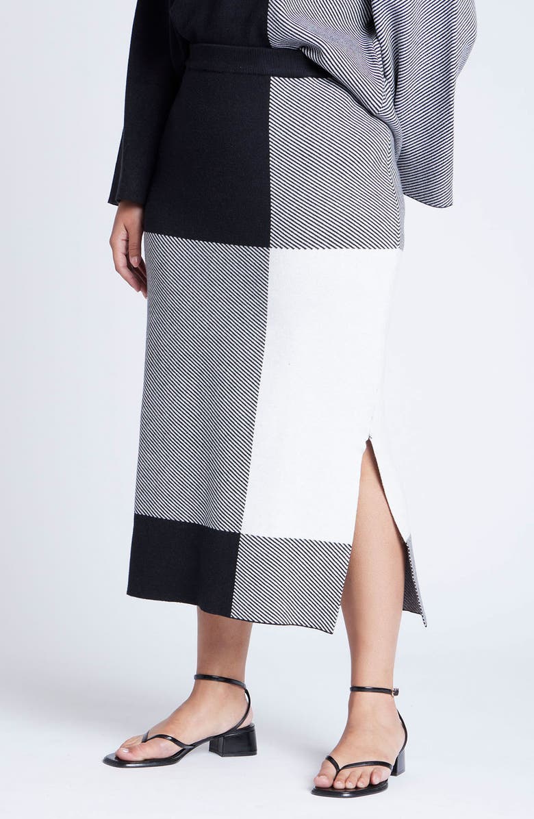 ELOQUII Colorblock Intarsia Sweater Skirt, Main, color,