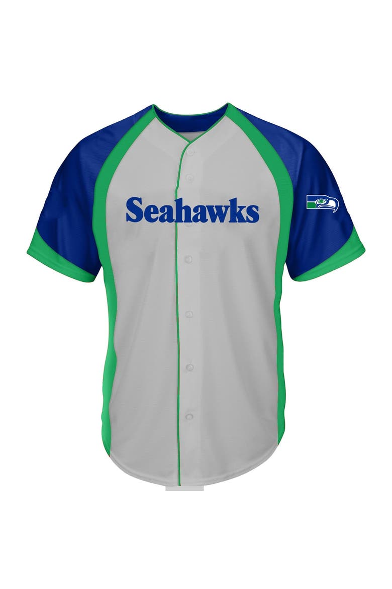 Men's Fanatics  Gray Seattle Seahawks Big & Tall Button-Up Raglan Fashion Top, Main, color, Gray