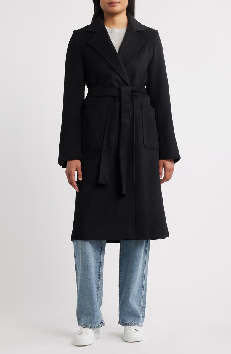 Sam Edelman Longline Wrap Coat, Main, color, Black