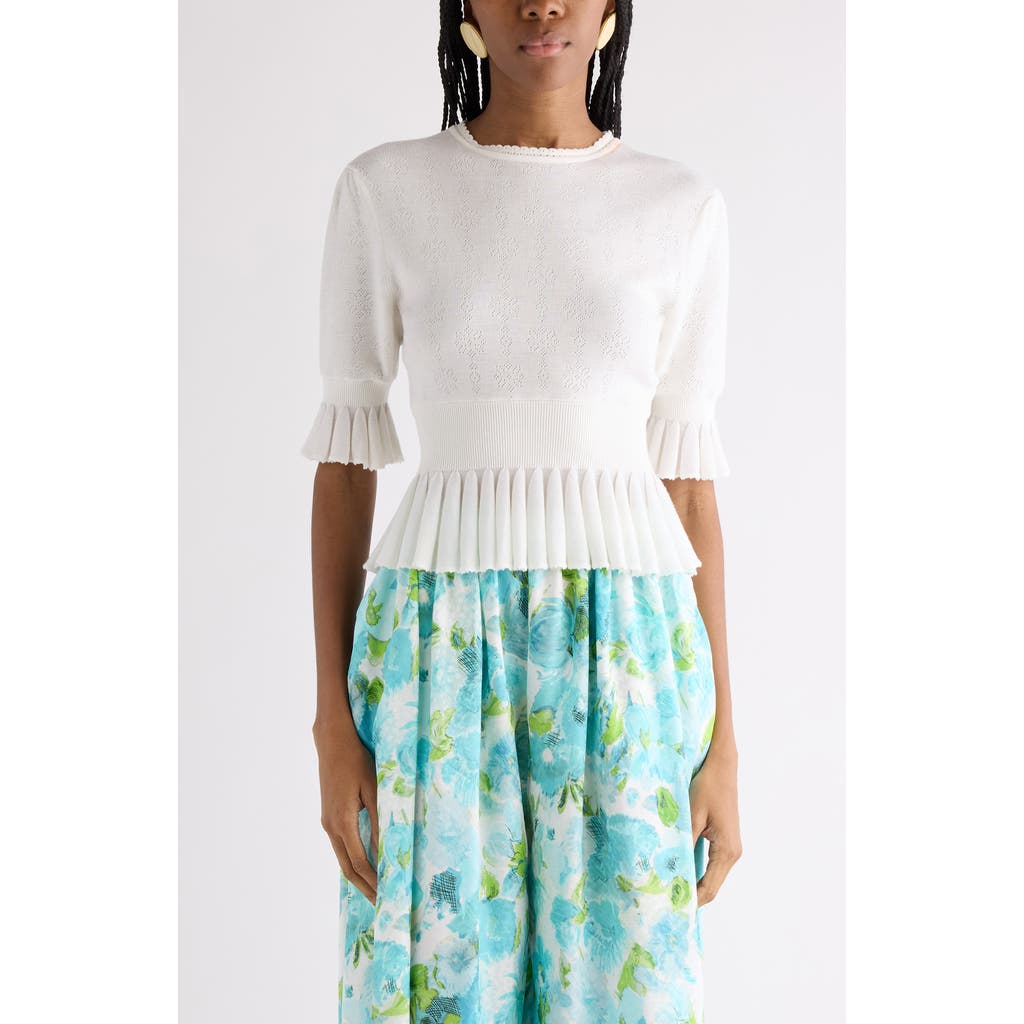 Chloé Ruffle Prim Pointelle Crop Wool Sweater In White