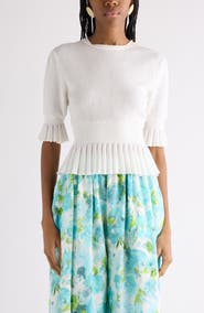 Chloé Ruffle Prim Pointelle Crop Wool Sweater