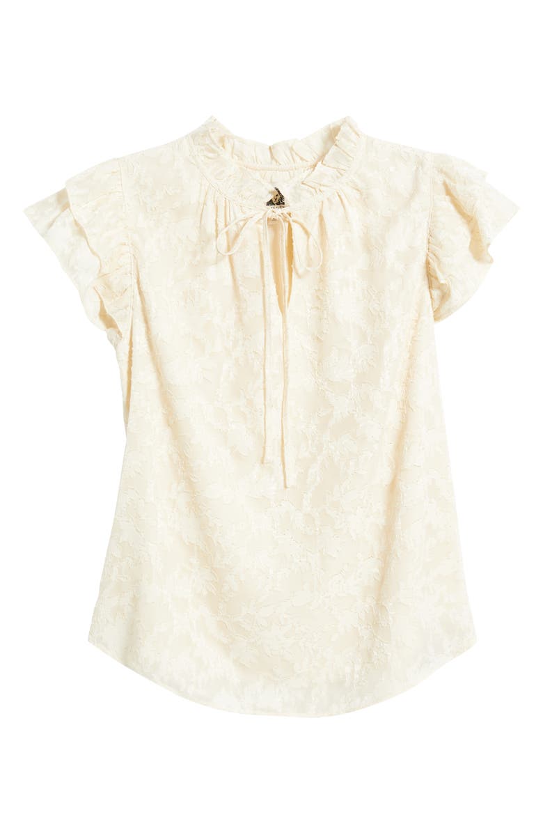 Anne Klein Ruffle Sleeve Tie Neck Jacquard Top, Alternate, color, 