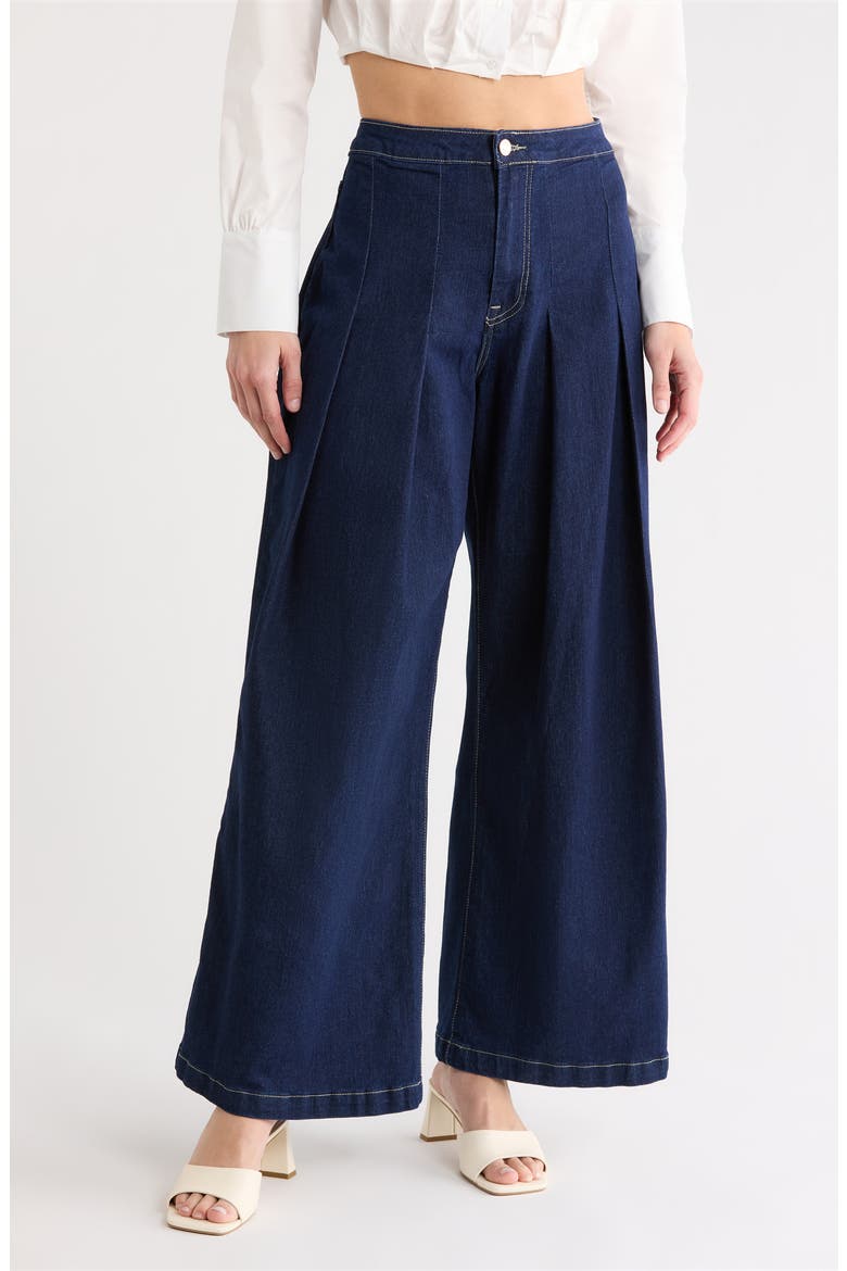 Pleated Wide Leg Jeans, Main, color, DARK WASH