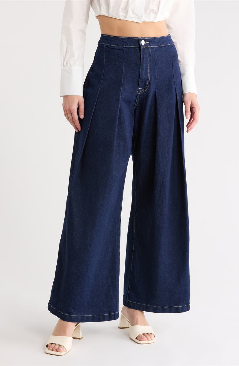 Vigoss Pleated Wide Leg Jeans, Main, color, Dark Wash