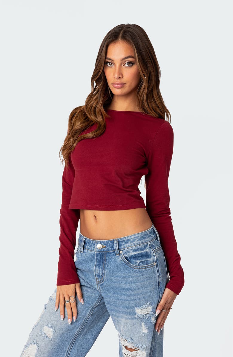 EDIKTED Haven Open Back Crop Top, Alternate, color, Burgundy