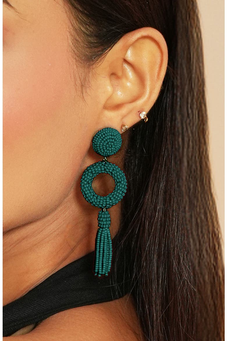 Oliver Beaded Drop Earrings, Alternate, color, EMERALD