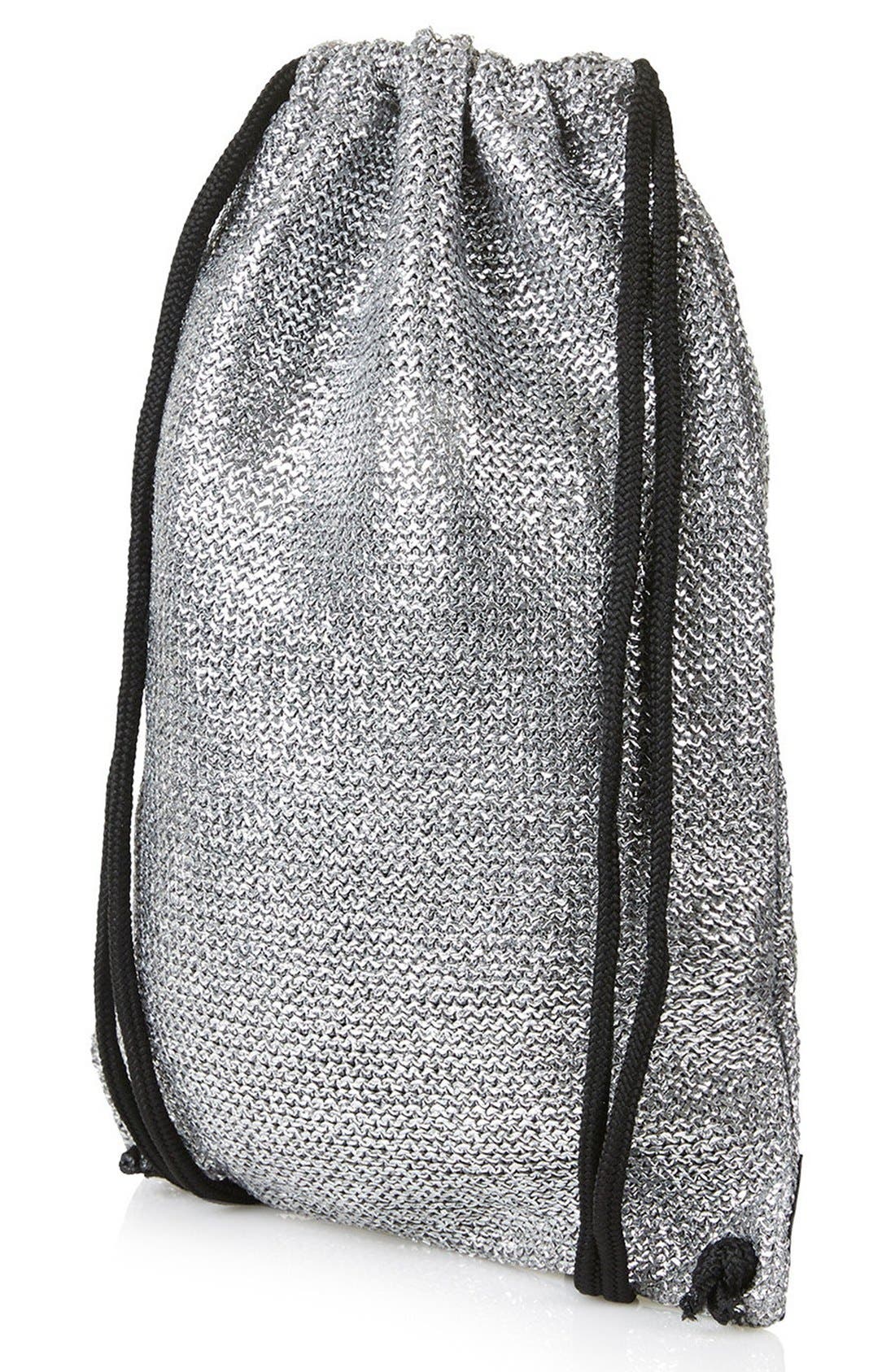 'Metallix' Woven Drawstring Bag, Alternate, color, SILVER