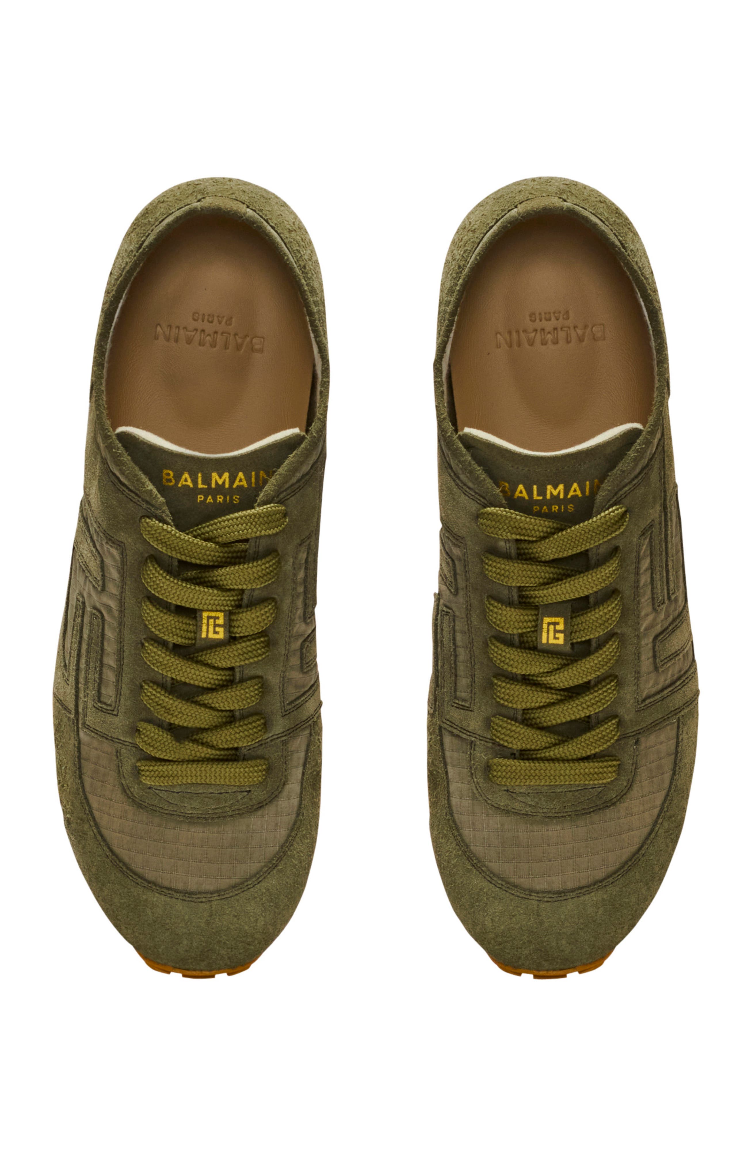 Balmain Racer 45 trainers in suede and ripstop nylon, Alternate, color, Khaki