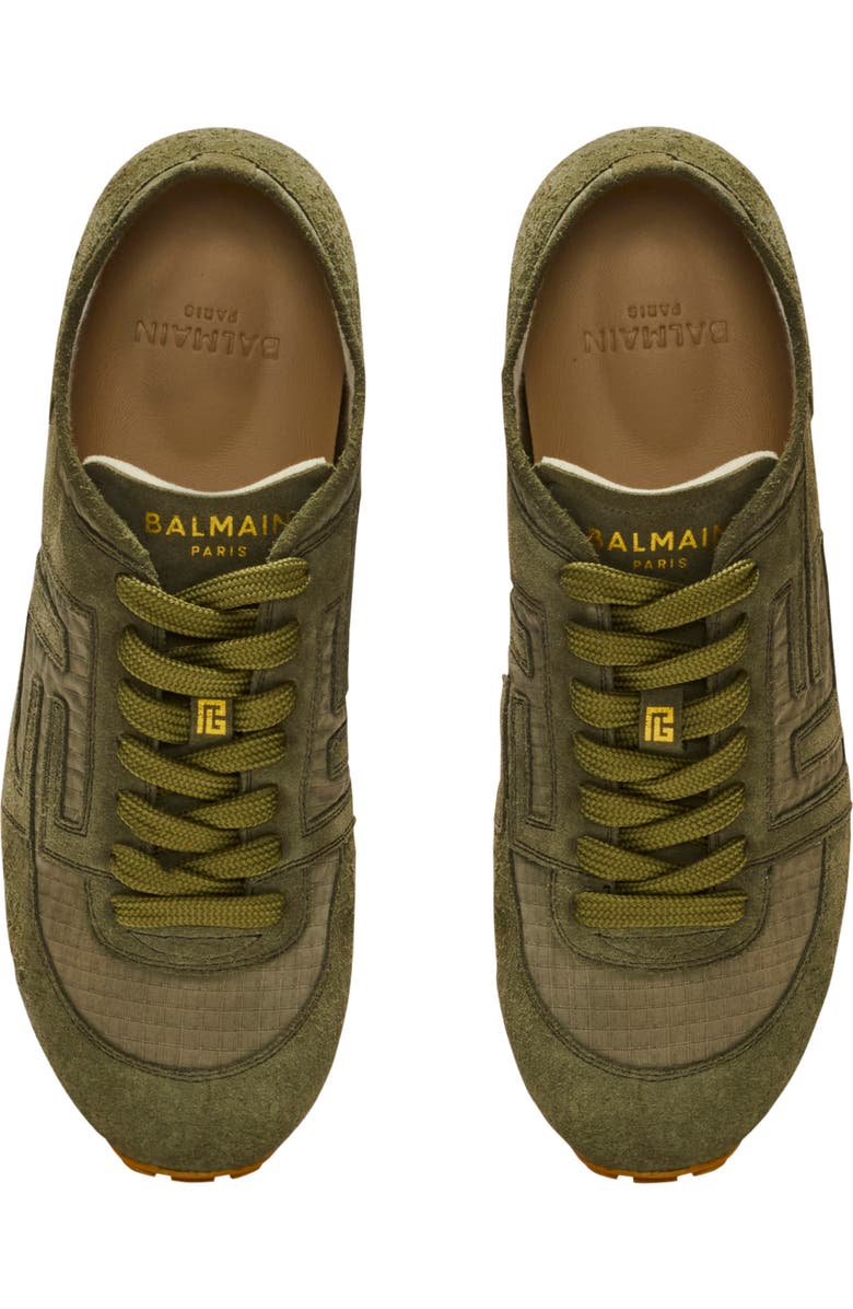 Balmain Racer 45 trainers in suede and ripstop nylon, Alternate, color, Khaki