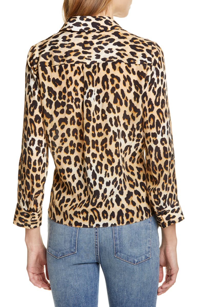 Alice + Olivia Eloise Leopard Print Silk Blouse, Alternate, color, 