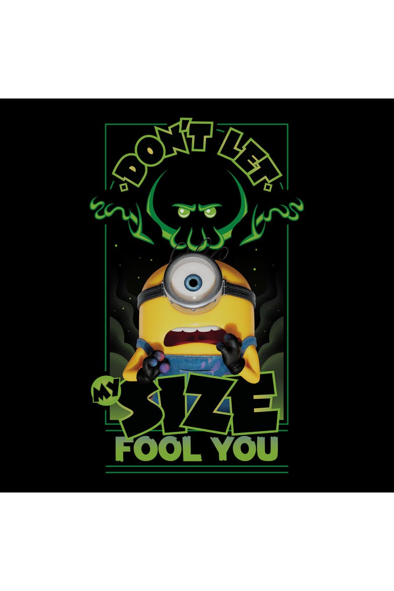 Junior's Minions & Monsters Don't Let My Size Fool You  Graphic T-Shirt, Alternate, color, Black
