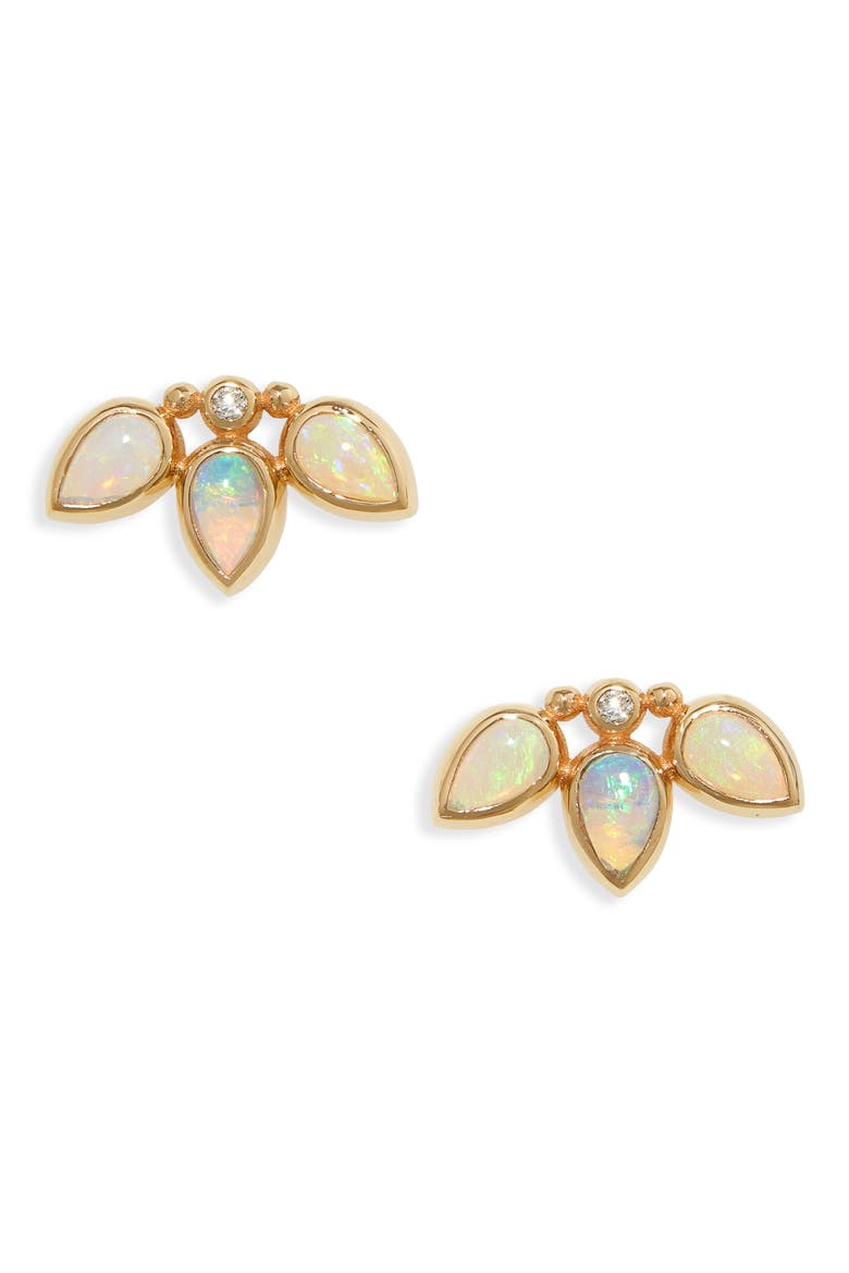 Bezel Bouquet Opal & Diamond Stud Earrings, Main, color, GOLD