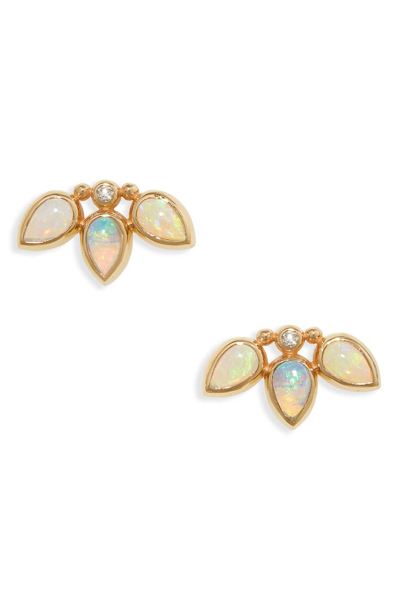 Anzie Bezel Bouquet Opal & Diamond Stud Earrings, Main, color, Gold