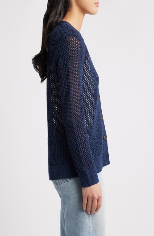 Shop Caslonr Caslon(r) Open Stitch V-neck Cotton Cardigan In Navy Blazer