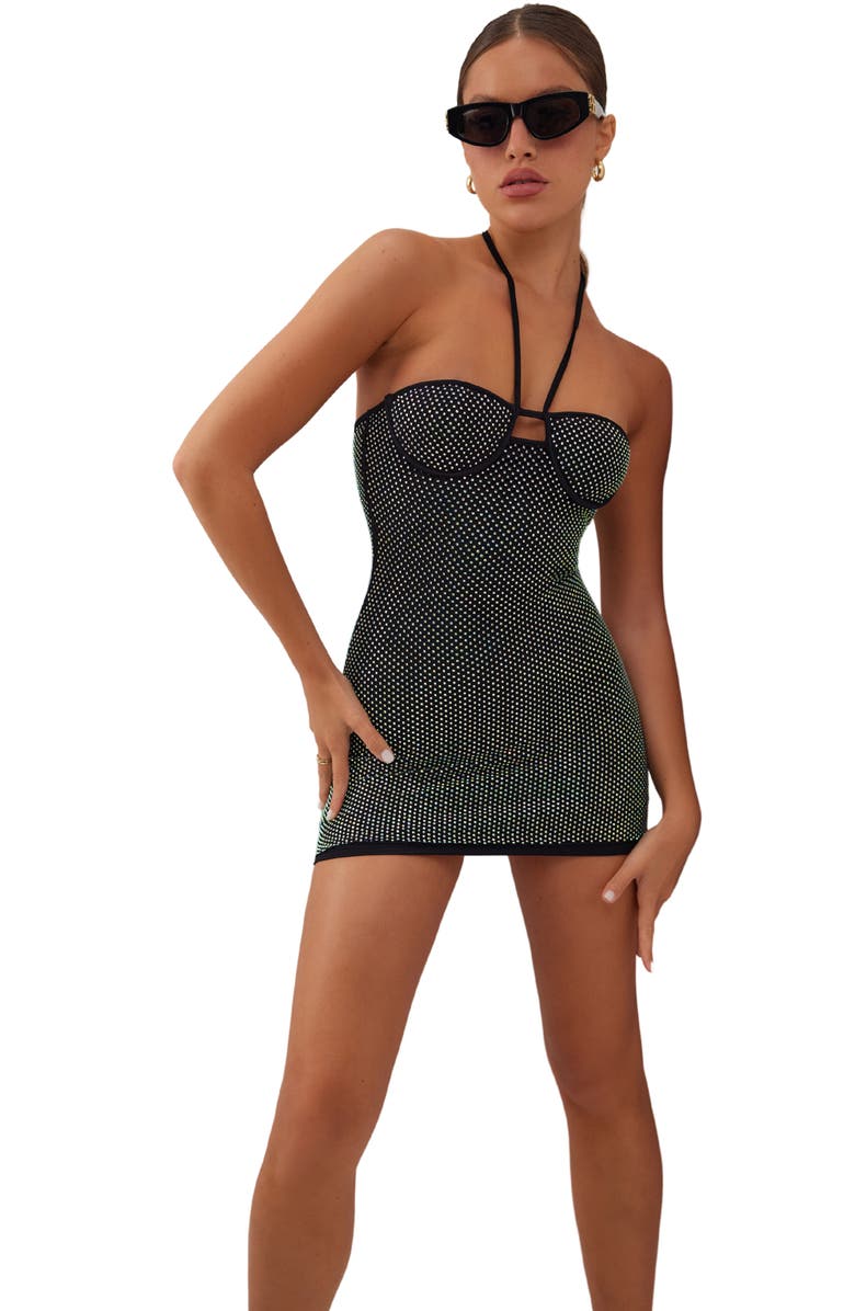 HEIRESS BEVERLY HILLS Crystal Embellished Halter Body-Con Minidress, Alternate, color,