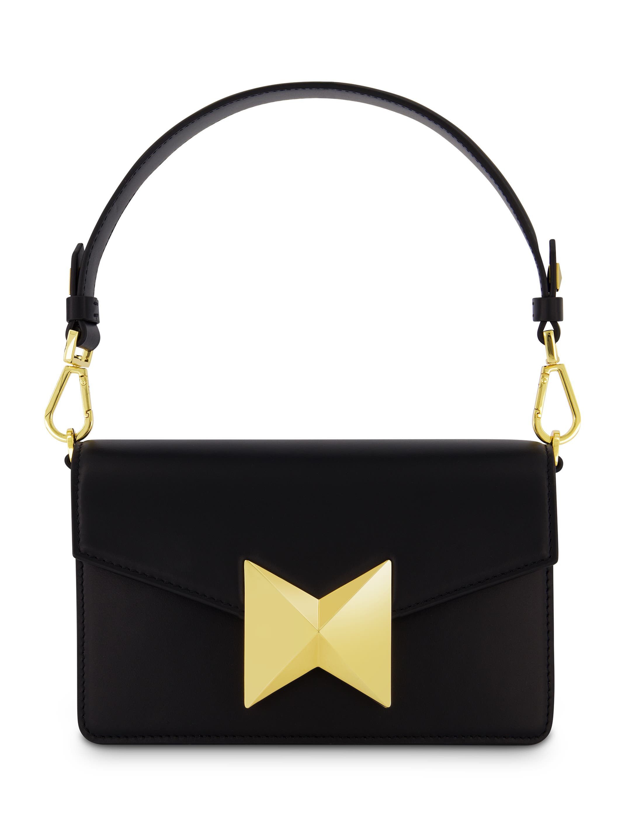 Mac Duggal Classic Leather Gold Plated Hardware Shoulder Bag, Main, color, Black