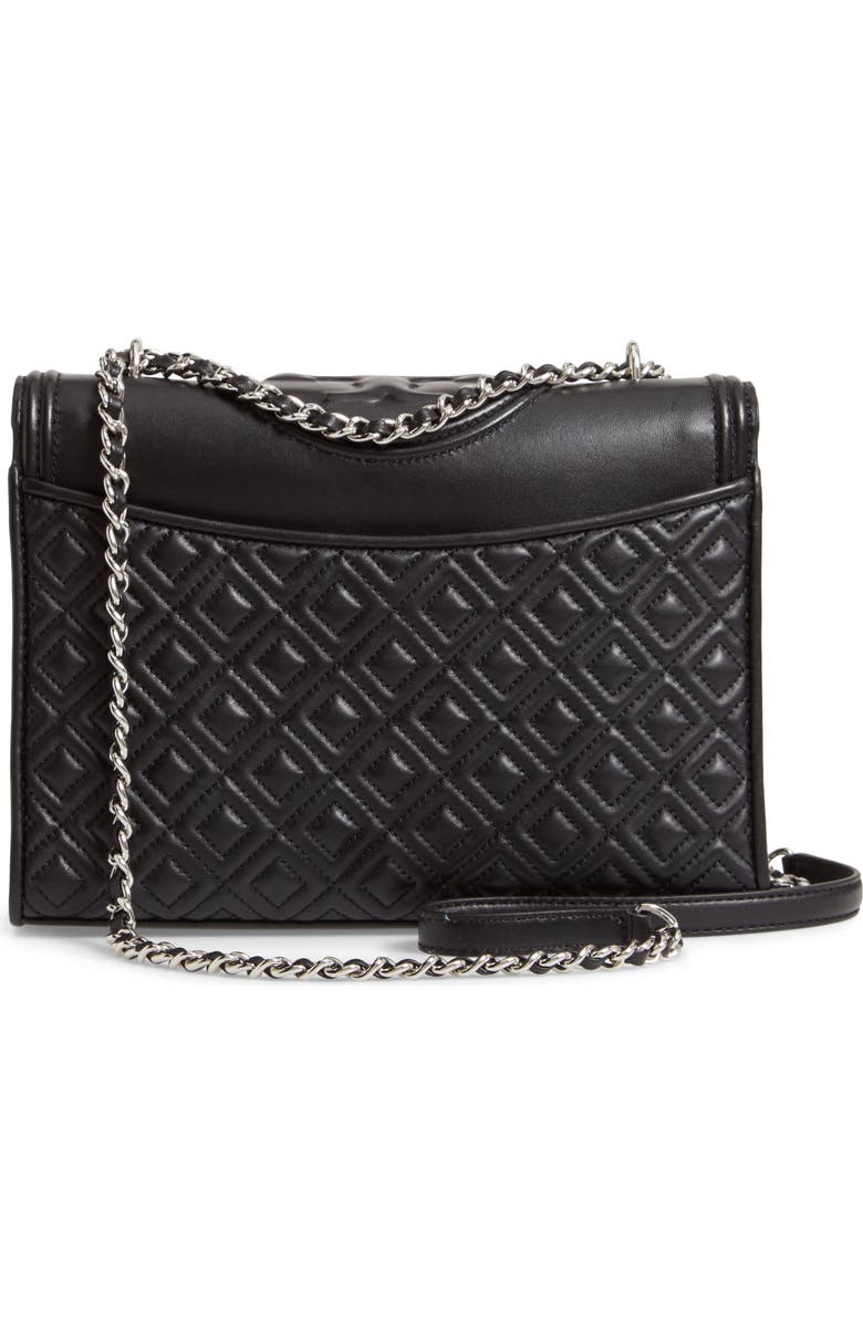Tory Burch Fleming Quilted Lambskin Leather Convertible Shoulder Bag, Alternate, color, Black / Silver