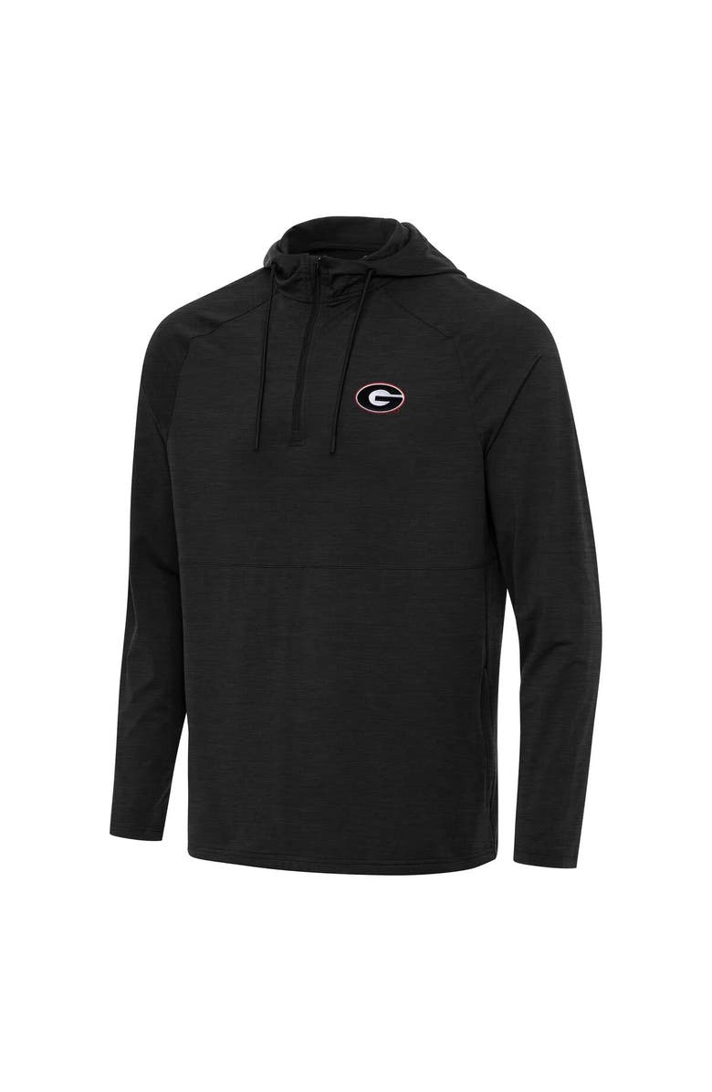 ANTIGUA Men's Antigua Heather Black Georgia Bulldogs Spikes Quarter-Zip Hoodie, Alternate, color, Heather Black