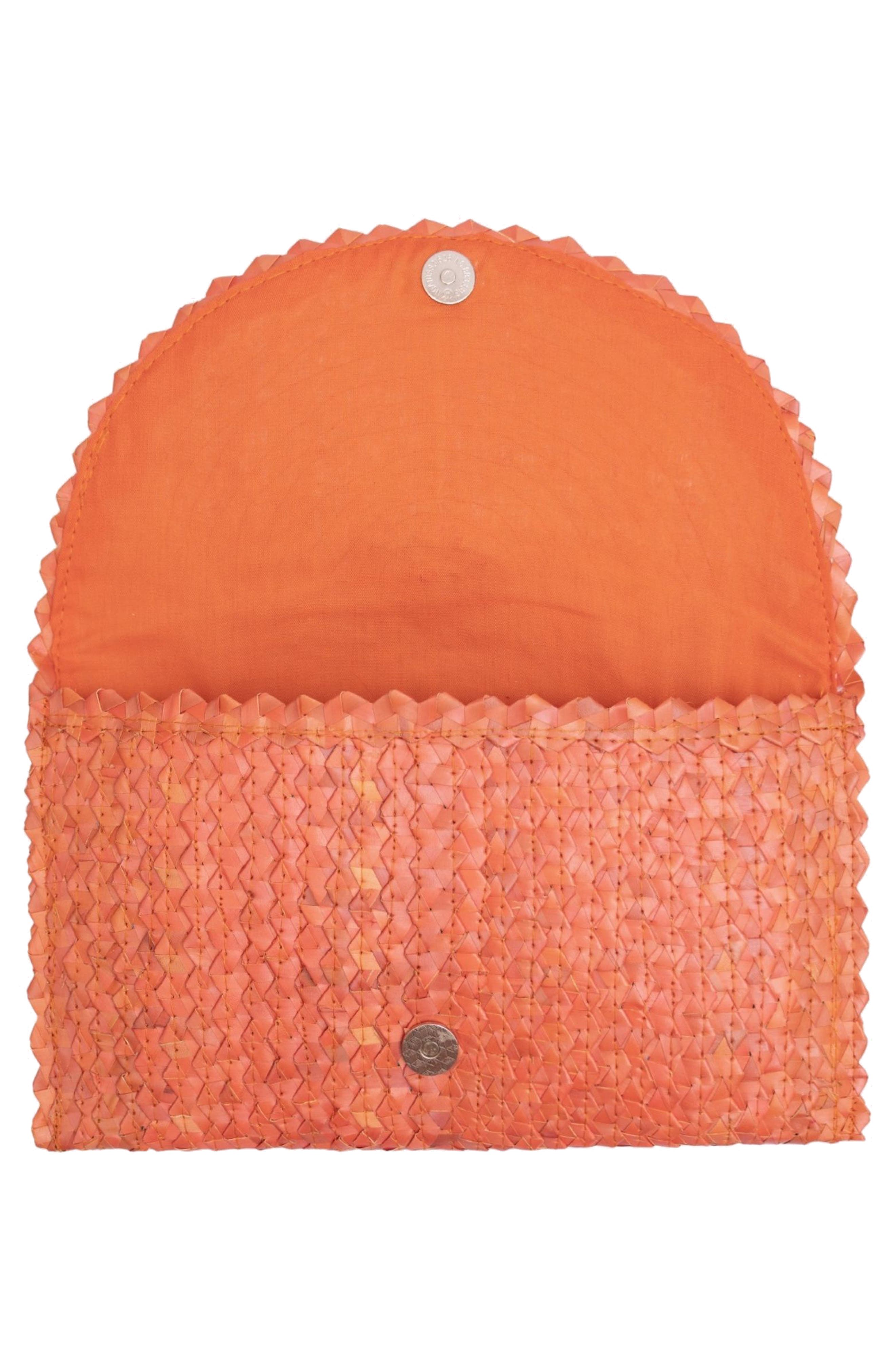 Jelavu Coco Seashell Trim Raffia Clutch, Alternate, color, Orange