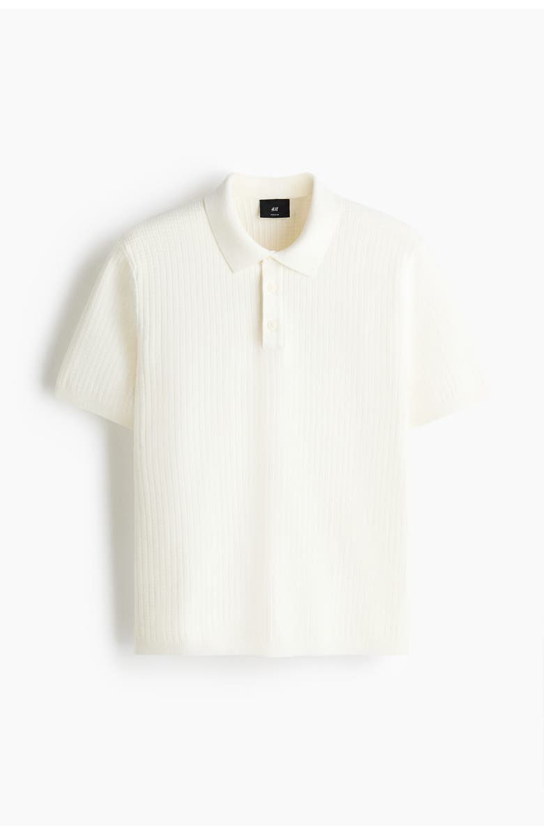 H&M Regular Fit Textured-knit Polo Shirt, Main, color, White