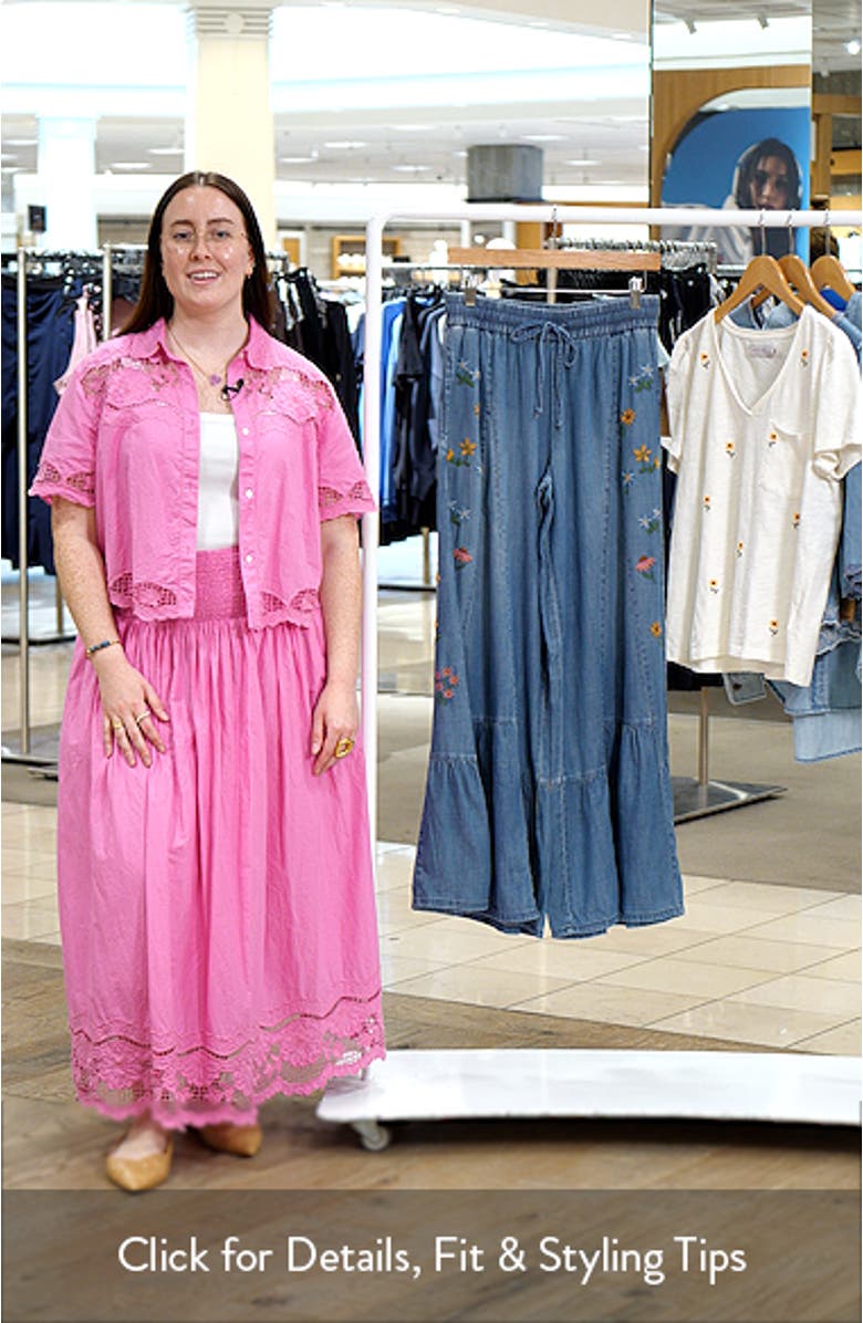 Embroidered Butterfly Drawstring Wide Leg Jeans, sales video thumbnail