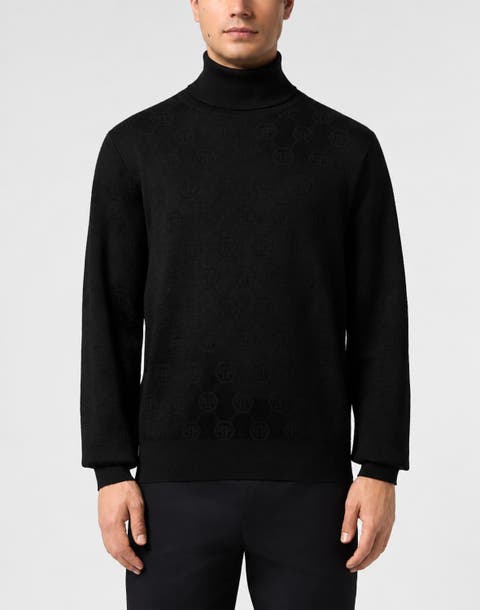 Merino Wool Knit Turtleneck Jacquard Monogram Men