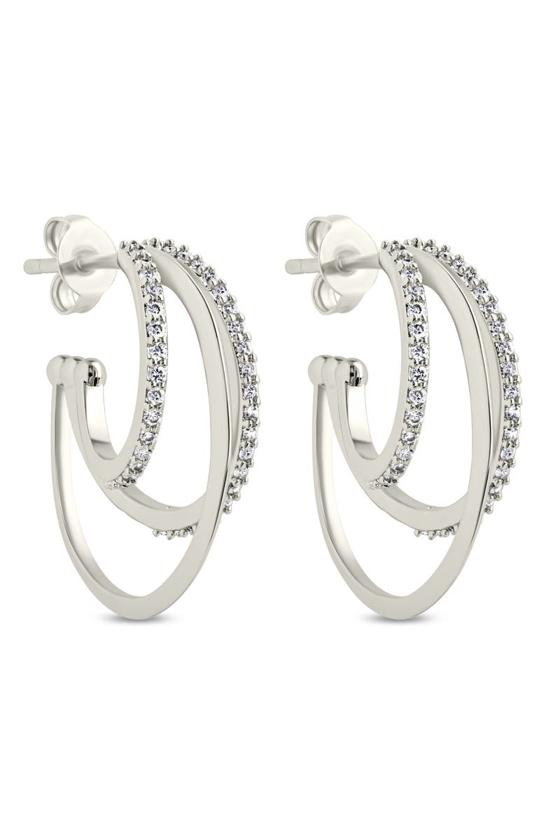 Sterling Forever Adriana Cubic Zirconia Triple Layer Hoop Earrings, Main, color, Silver