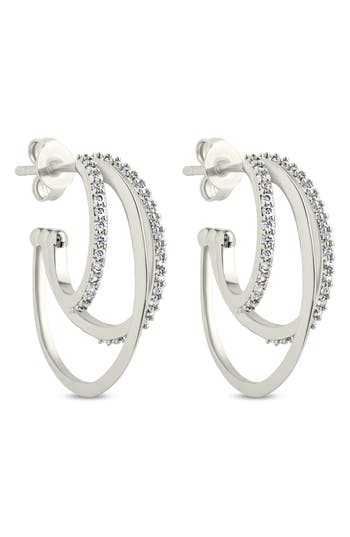 Sterling Forever Adriana Cubic Zirconia Triple Layer Hoop Earrings In Silver