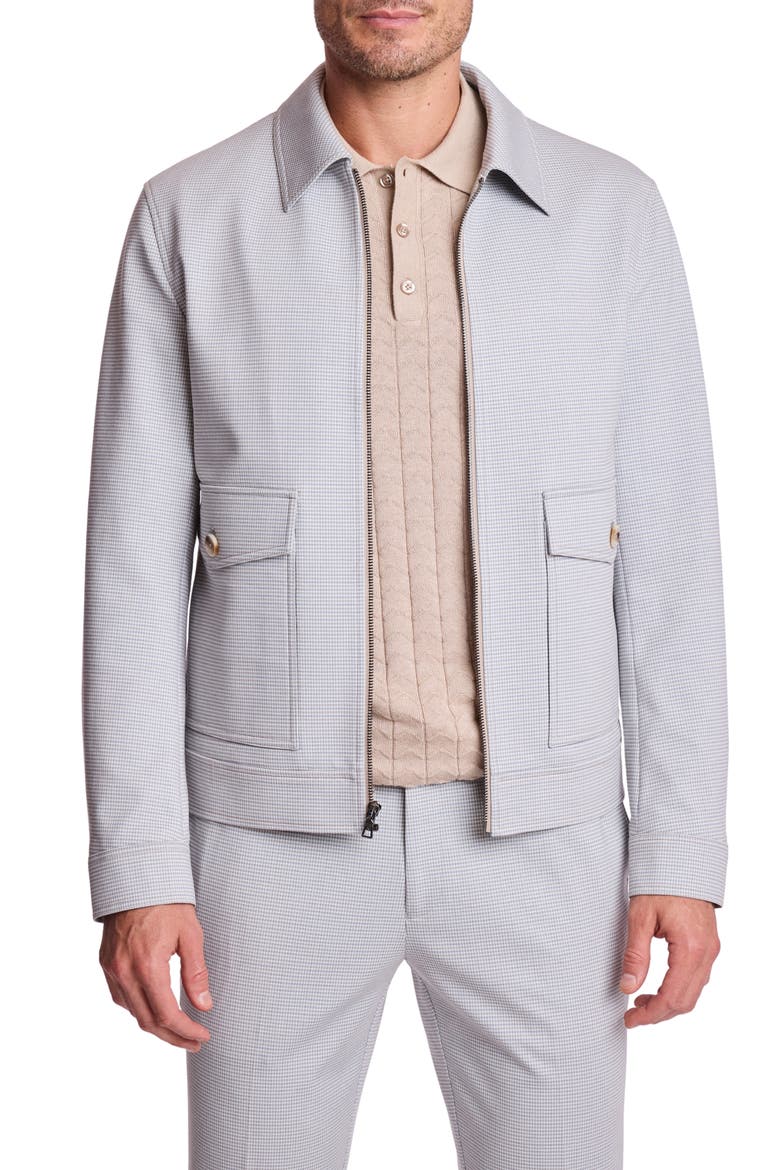 Milo Slim Fit Zip Jacket, Main, color, STEEL PUDDLE KNIT HOUNDSTOOTH